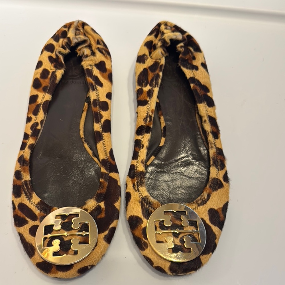 Tory Burch Leopard Print Ballet Flats with Gold Logo